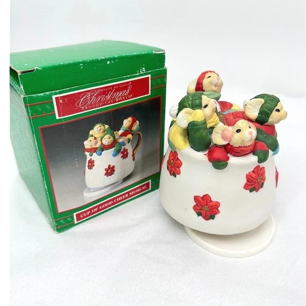 House of Lloyd Musical Figurine XMAS Around The World Cup of Good Cheer Mice New
